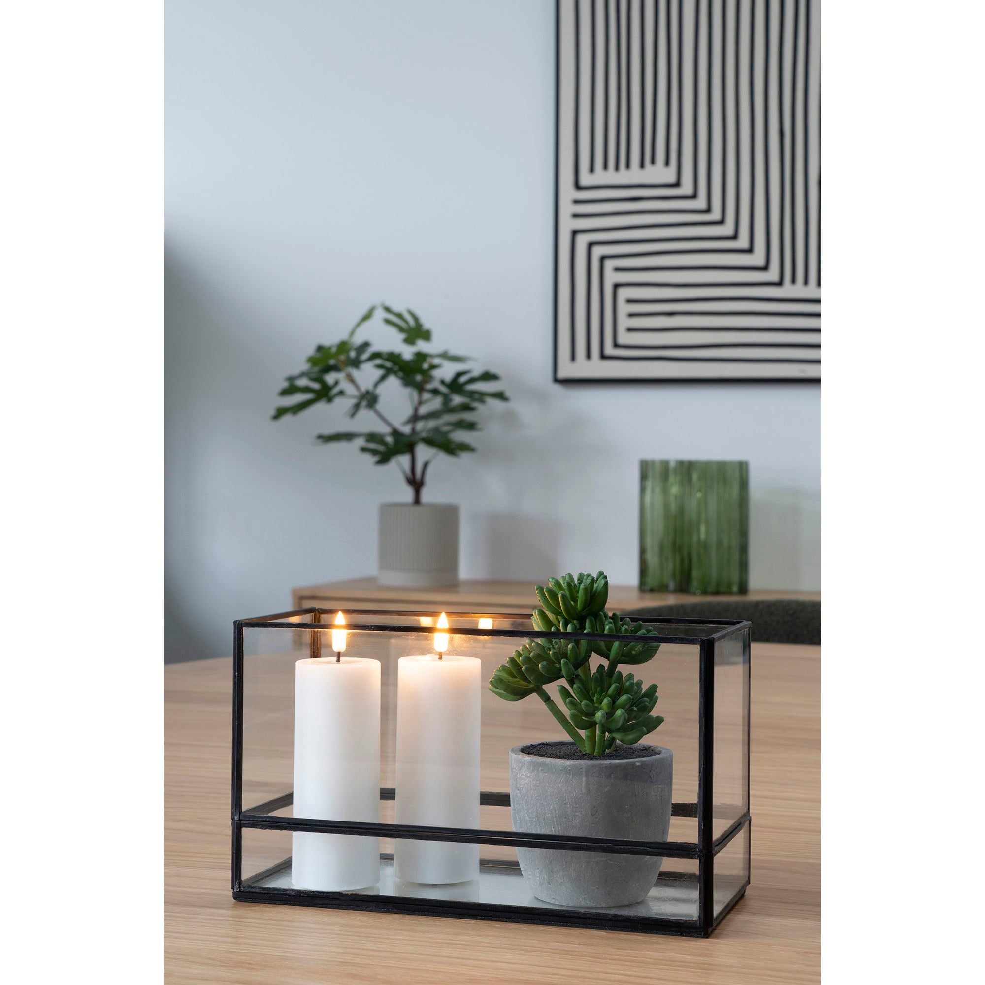 Hurricane Kerzenhalter – Glas & Metall, schwarz, 30×12×15 cm